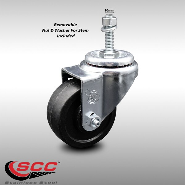 3 Inch SS Soft Rubber Wheel Swivel 10mm Threaded Stem Caster